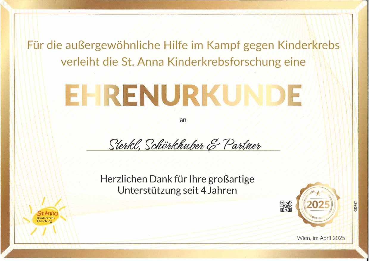 Urkunde St. Anna Kinderkrebsforschung 2025